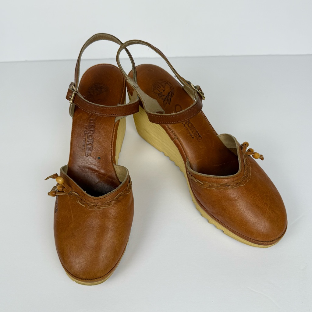 Vintage Wedge Sandals Tan 7 Rare